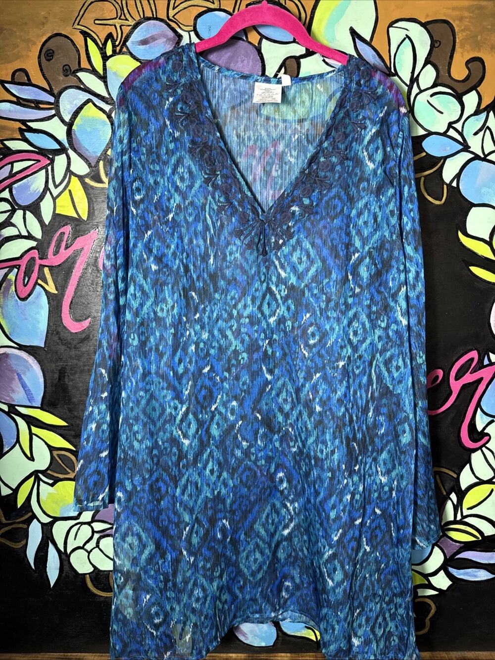 Trimshaper Swimsuit Bathing Suit Coverup, Blue, Large